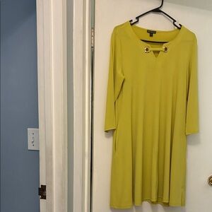 Nina Leonard Mustard Long Sleeve Dress with Gold Detail
